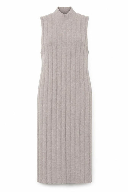 Zara Women Beige Knit Sleeveless High Neck Midi Tank Dress M
