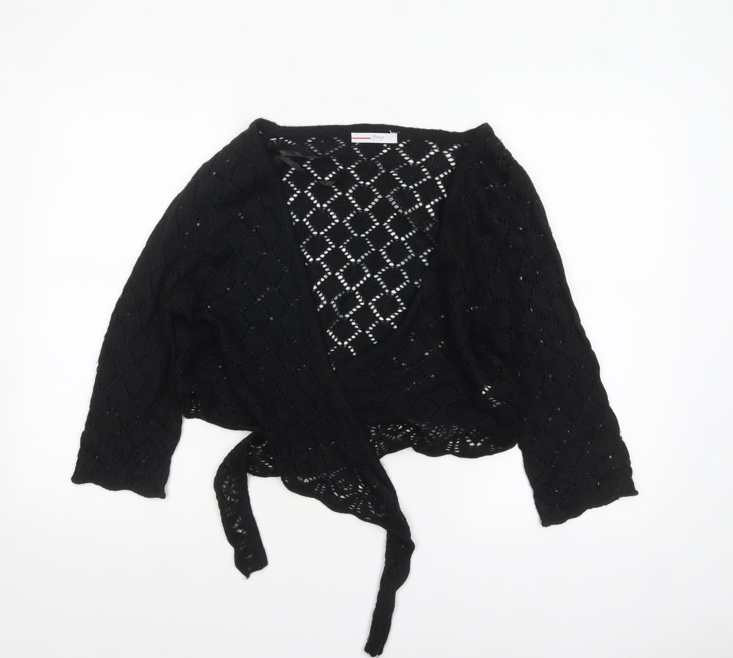 Papaya Women Black Size 18 Wrap Knit Acrylic Cardigan