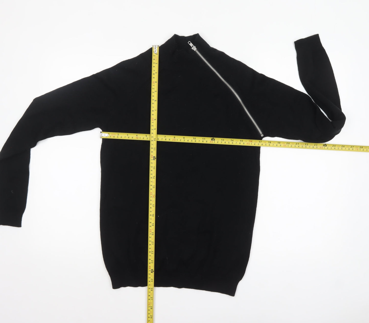 ASOS Women Black Merino Wool Mock Neck Zip Pullover Jumper S