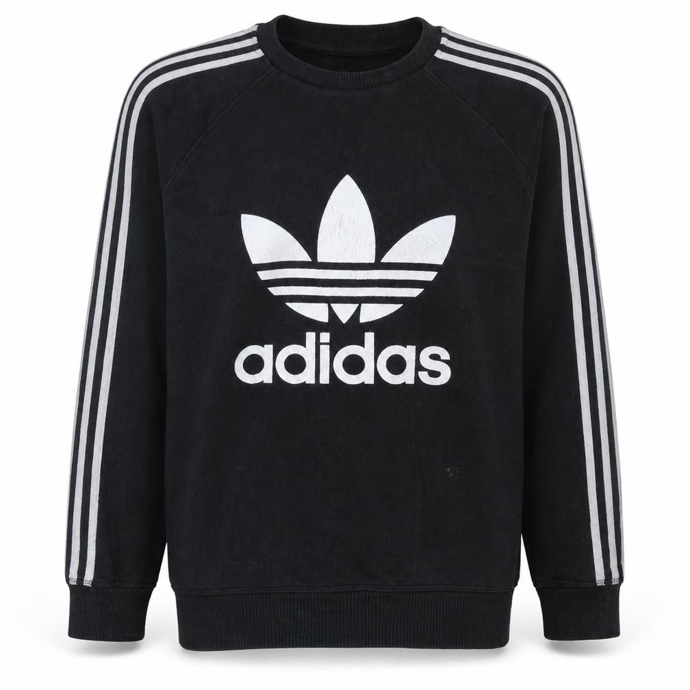 Adidas Mens Black Crew Neck Logo Sweatshirt L Cotton Blend