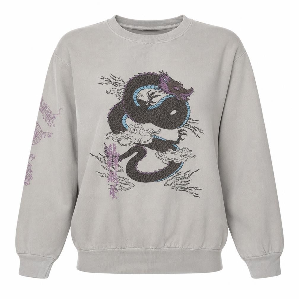 PRETTYLITTLETHING Womens Beige Dragon Print Pullover Sweatshirt Size S