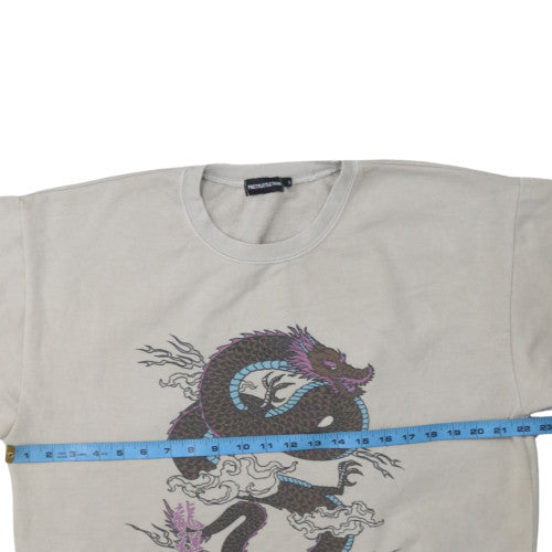 PrettyLittleThing Womens Beige Dragon Print Pullover Sweatshirt Size S