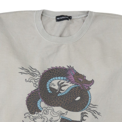 PrettyLittleThing Womens Beige Dragon Print Pullover Sweatshirt Size S
