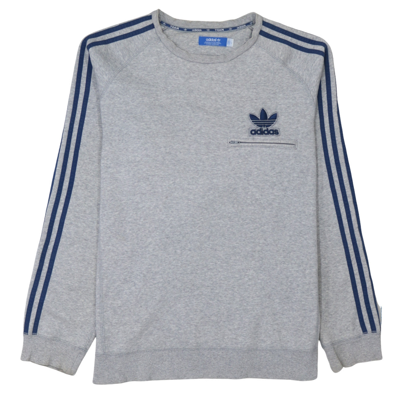 Adidas Men’s Grey Pullover Sweatshirt L Logo Zip Pocket Crew Neck