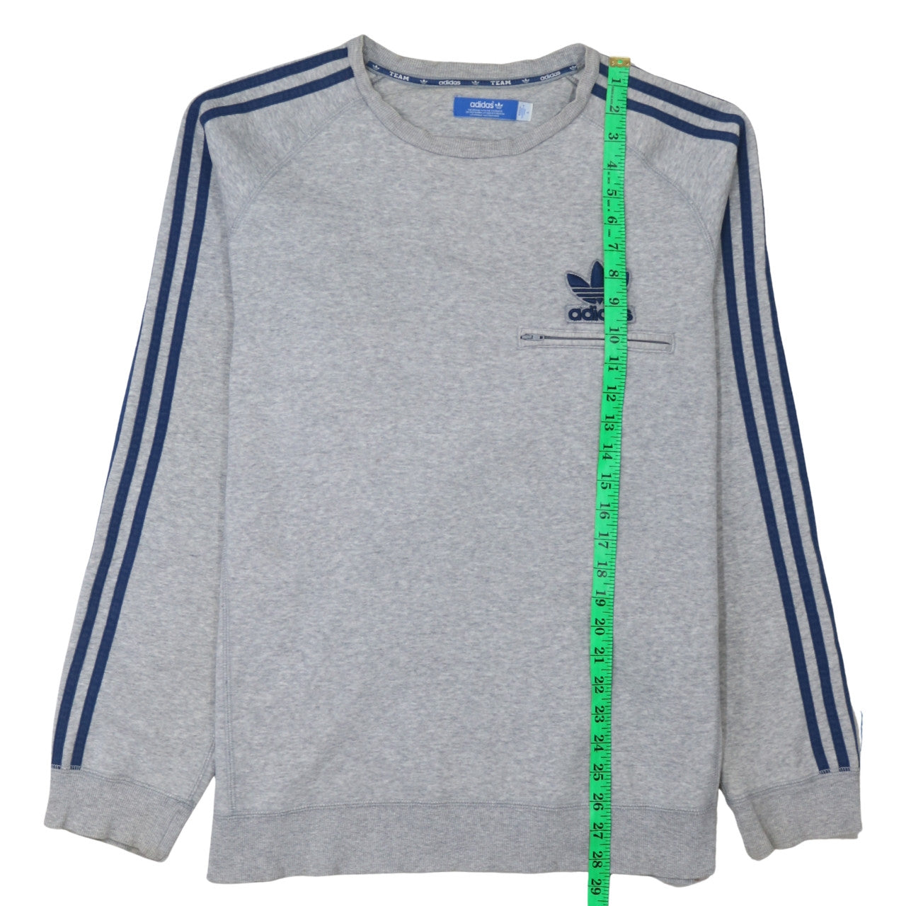 Adidas Men’s Grey Pullover Sweatshirt L Logo Zip Pocket Crew Neck