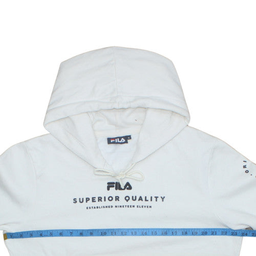 FILA Men's White Pullover Hoodie M Sports Logo Fleece Sweatshirt