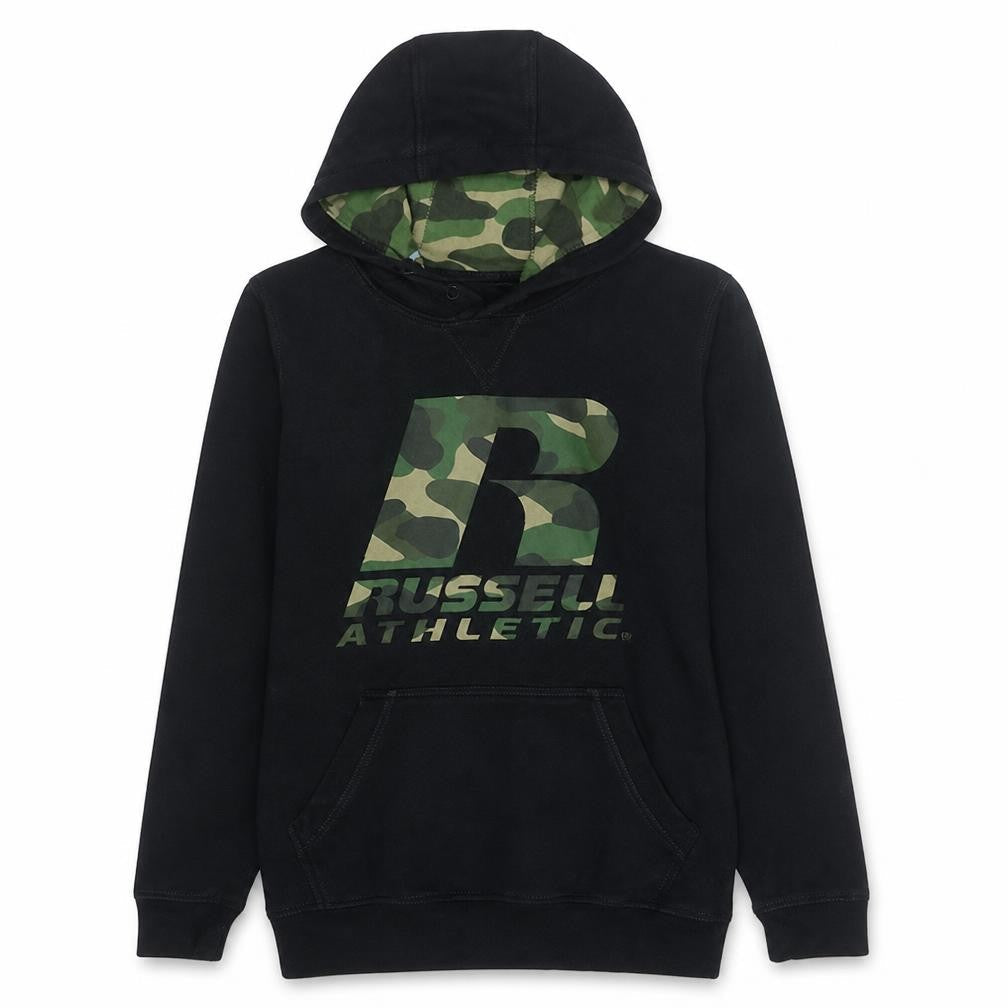 Russell Athletic Boys Black 12-13 Years Pullover Hoodie Camo Logo