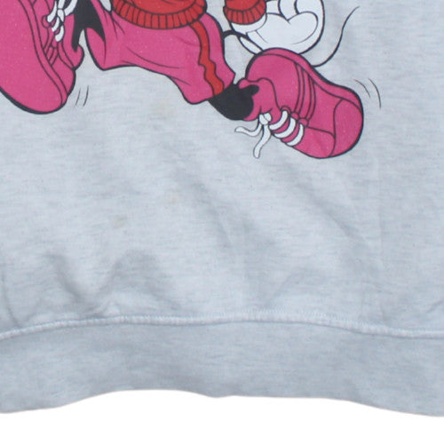 Disney Womens Grey XS Pullover Hoodie Mickey Print Casual Sweatshirt