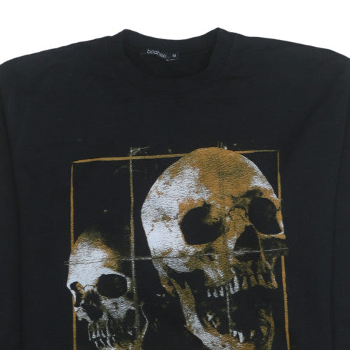Boohoo Men’s Black Skull Print Pullover Sweatshirt M Regular Fit