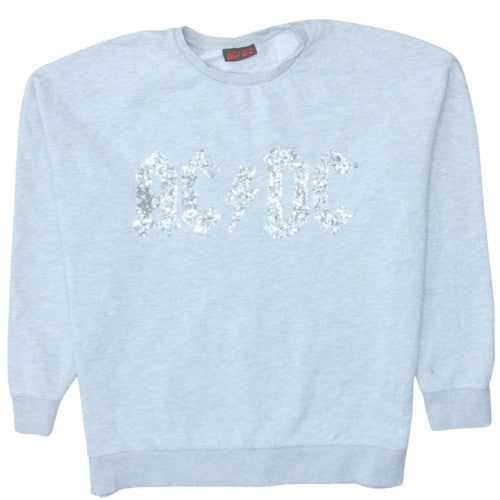 AC/DC Women's Grey Sequin Logo Pullover Sweatshirt UK 14