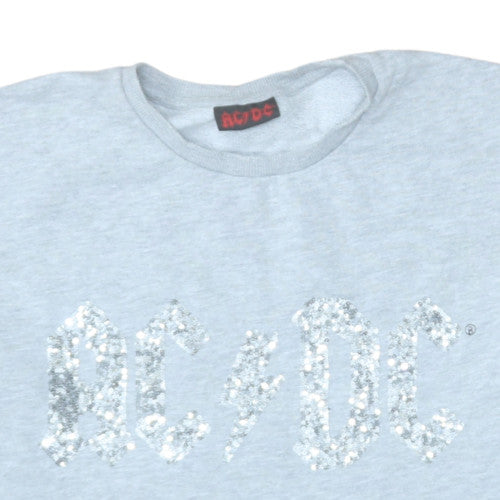 AC/DC Women's Grey Sequin Logo Pullover Sweatshirt UK 14