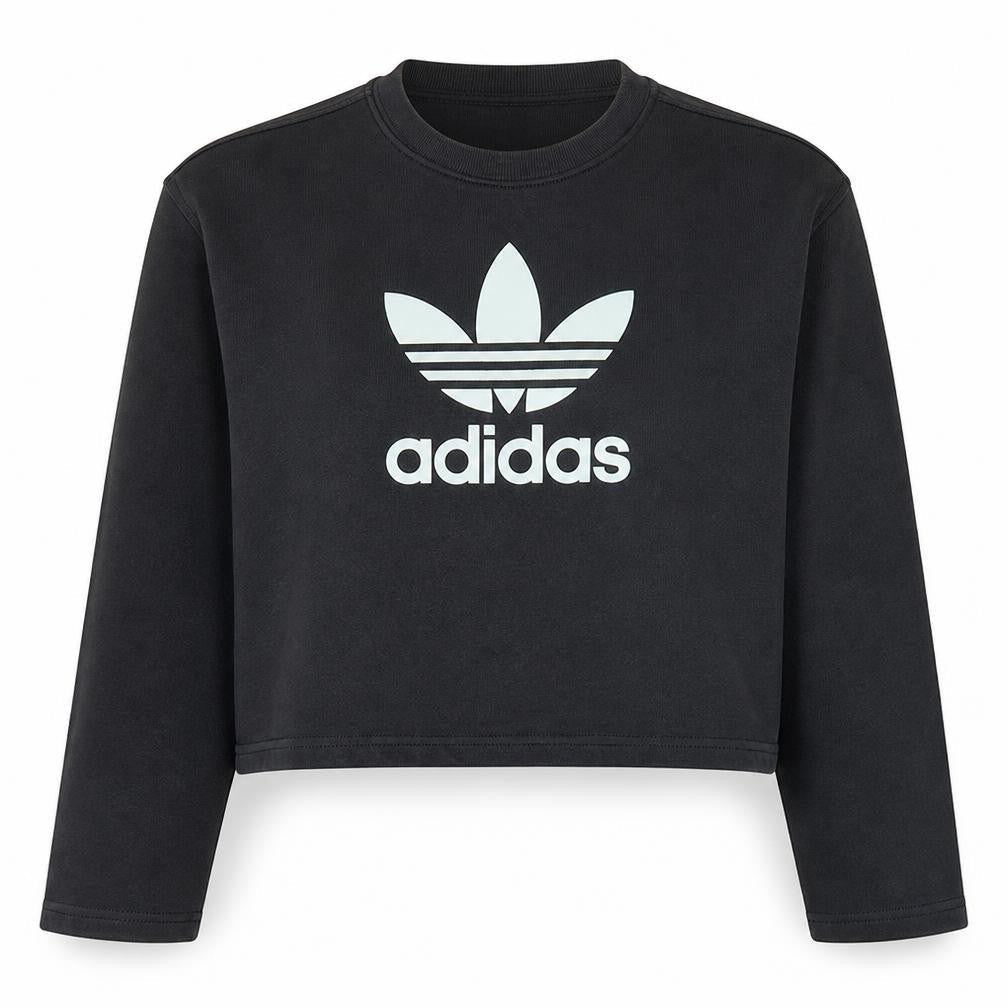 Adidas Womens Black Crop Sweatshirt UK 12 Crew Neck Long Sleeve