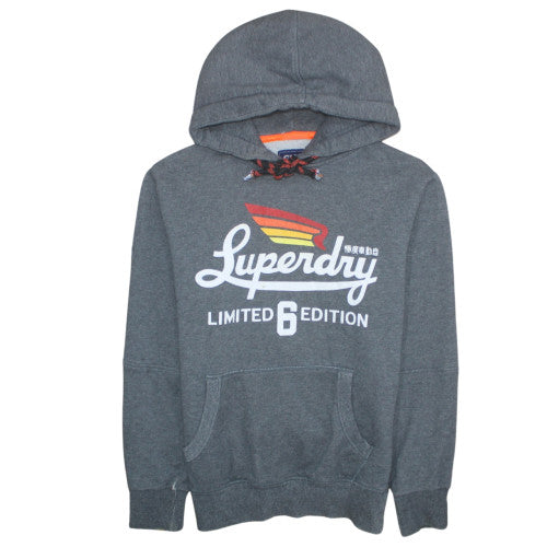 Superdry Men's Grey Pullover Hoodie M Graphic Print Logo Fleece