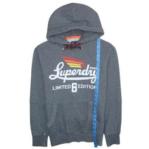 Superdry Men's Grey Pullover Hoodie M Graphic Print Logo Fleece