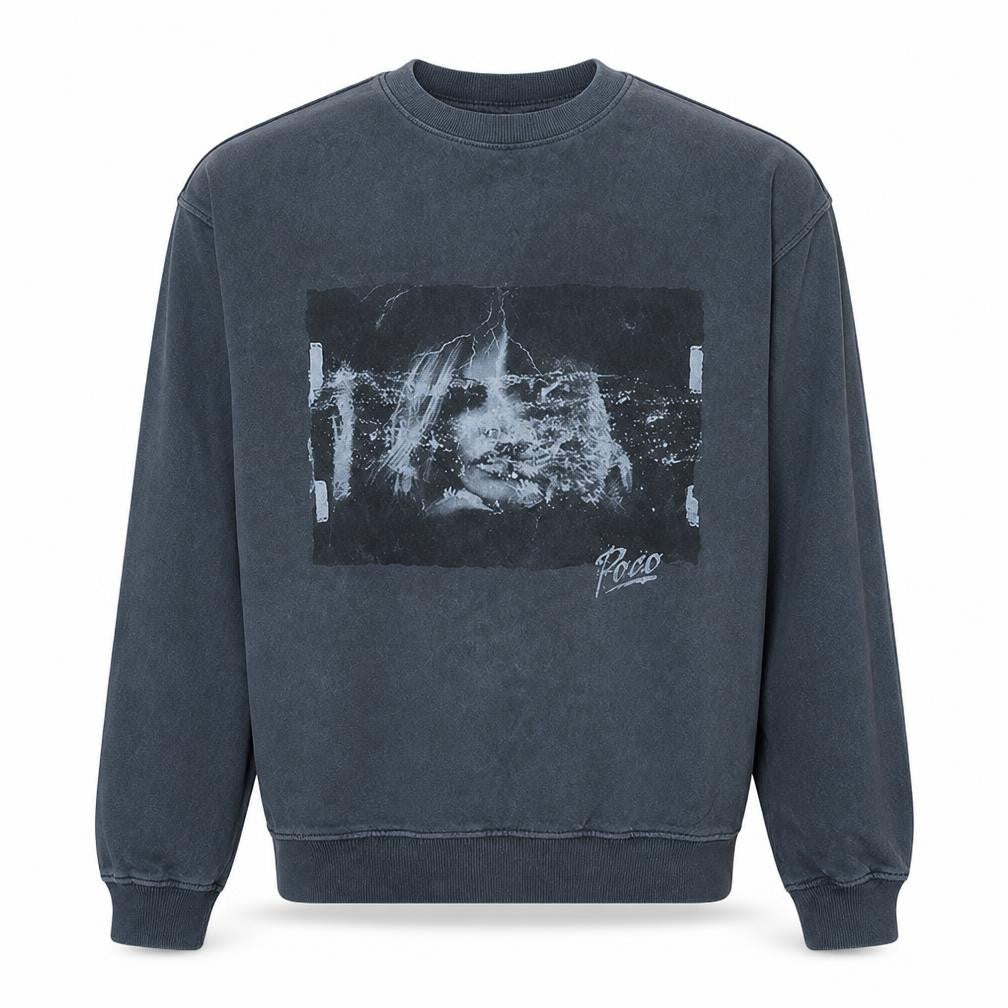 Poco by Pippa Men's Grey Graphic Print Sweatshirt Size S Cotton Crew Neck