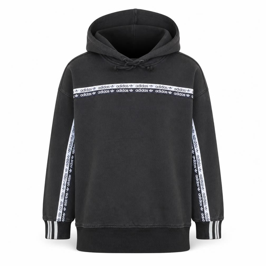 Adidas Womens Black Hooded Pullover Sweatshirt Size 14 Logo Trim