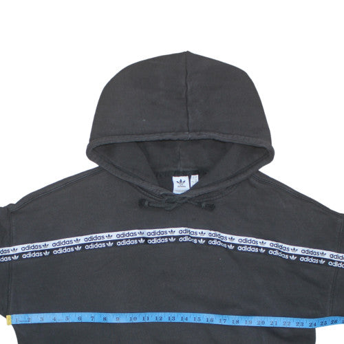 Adidas Womens Black Hooded Pullover Sweatshirt Size 14 Logo Trim