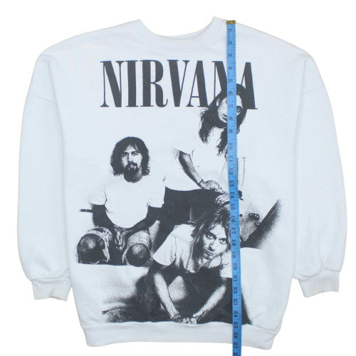 Bershka Women White Nirvana Graphic Print Pullover Sweatshirt Size S