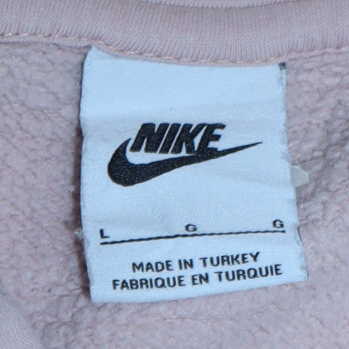 Nike Women Beige Pullover Hoodie L Fleece Lined Casual Sportswear