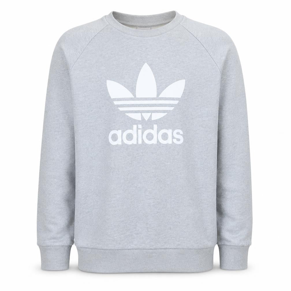 Adidas Mens Grey Large Pullover Crew Neck Logo Sweatshirt