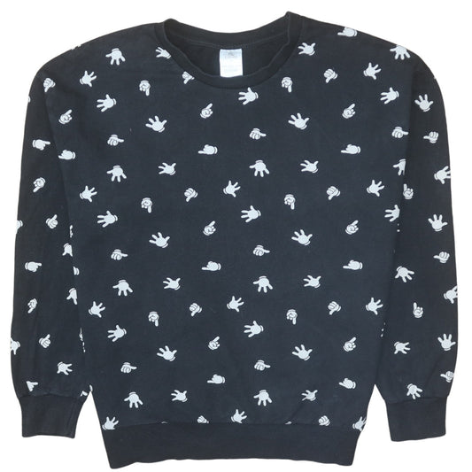 Disney Women Black Mickey Hands Crew Neck Sweatshirt Size 14