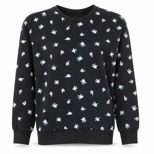 Disney Women Black Mickey Hands Crew Neck Sweatshirt Size 14