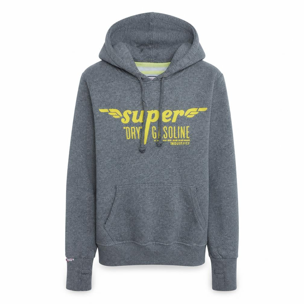 Superdry Mens Grey XS Pullover Hoodie with Yellow Logo