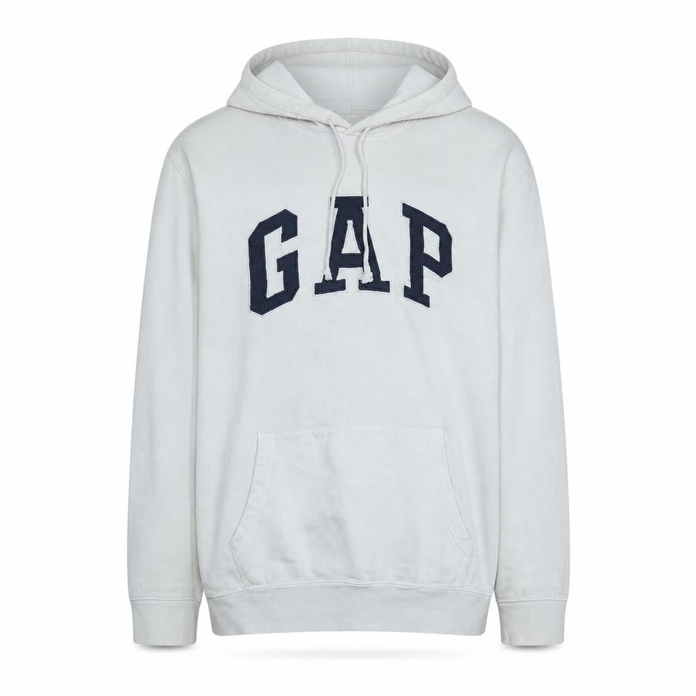 Gap Mens White Pullover Hoodie L Logo Fleece Sweatshirt