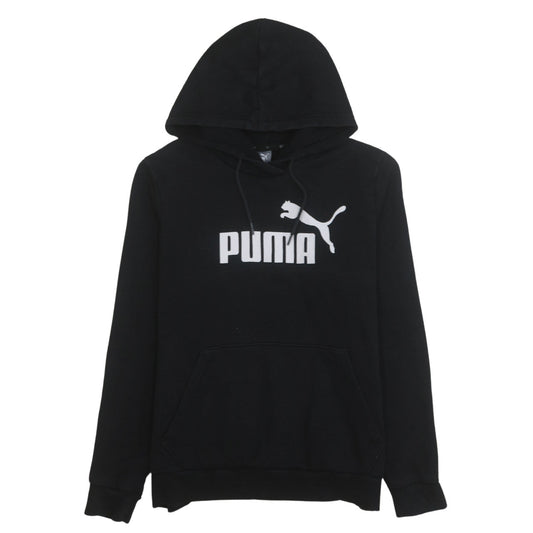 Puma Women's Black Pullover Hoodie UK 14 Logo Print Cotton Blend