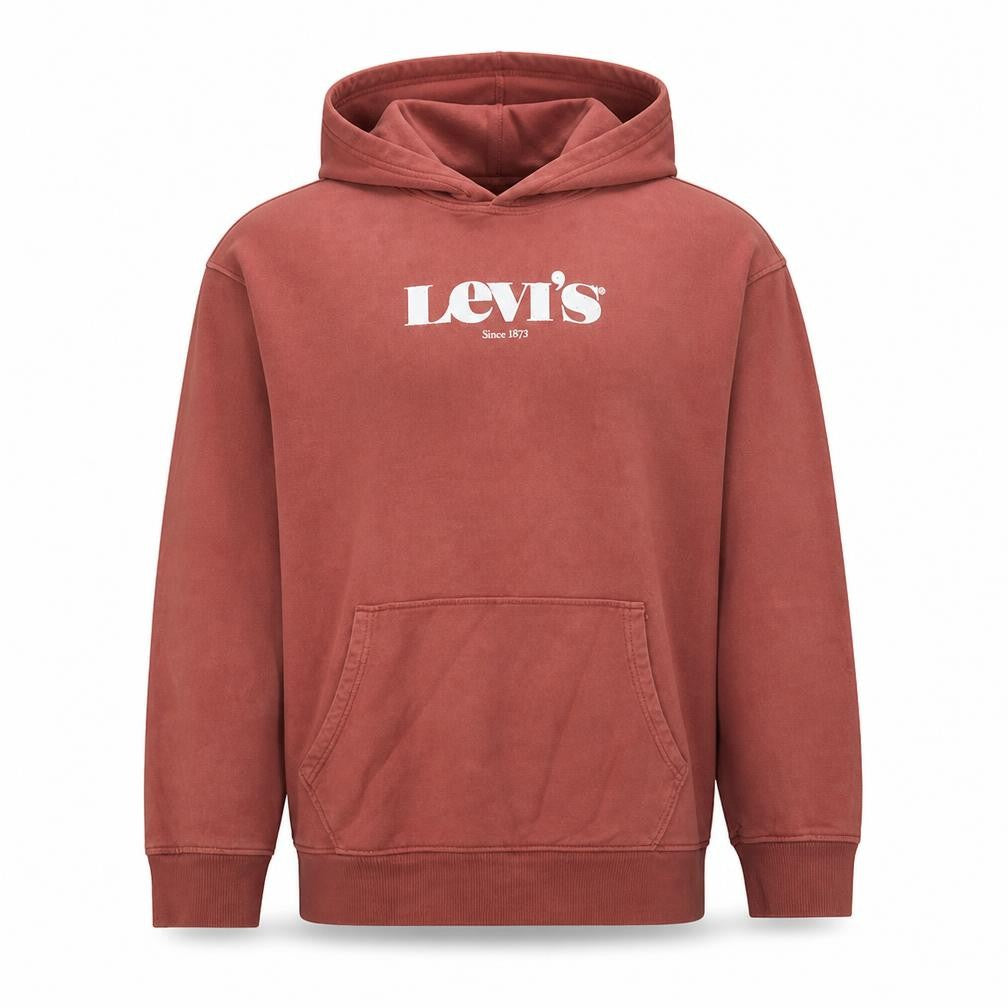 Levi's Men's Brown Relaxed Pullover Hoodie L Logo Graphic Fleece