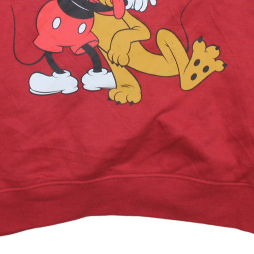 Disney Womens Red Mickey & Pluto Pullover Hoodie Size L