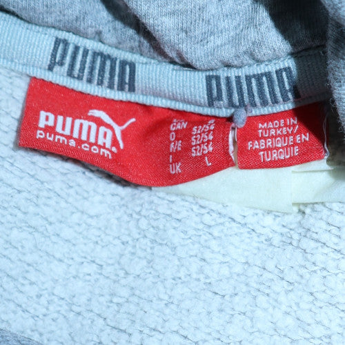 Puma Mens Grey Pullover Hoodie L Sports Logo Fleece Sweatshirt
