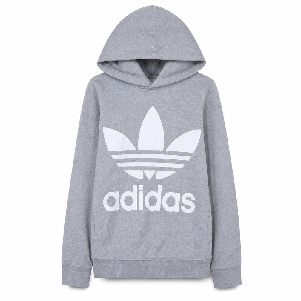 Adidas Women’s Grey Pullover Hoodie Size 8 Logo Print Sweatshirt