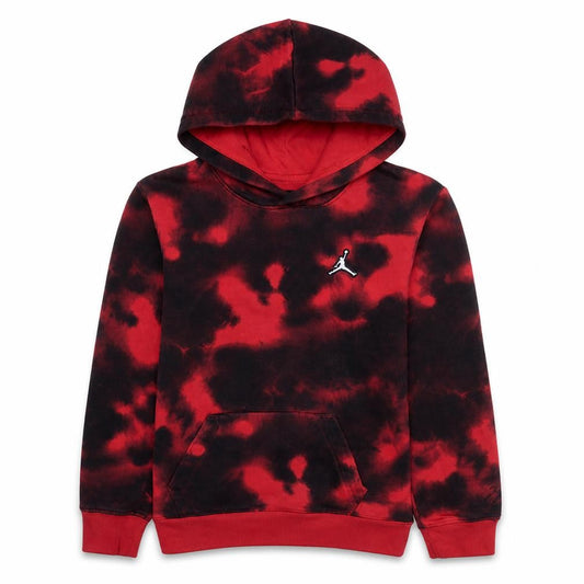 Front view of Jordan boys’ red tie-dye pullover hoodie 14-15 years fleece logo sweatshirt