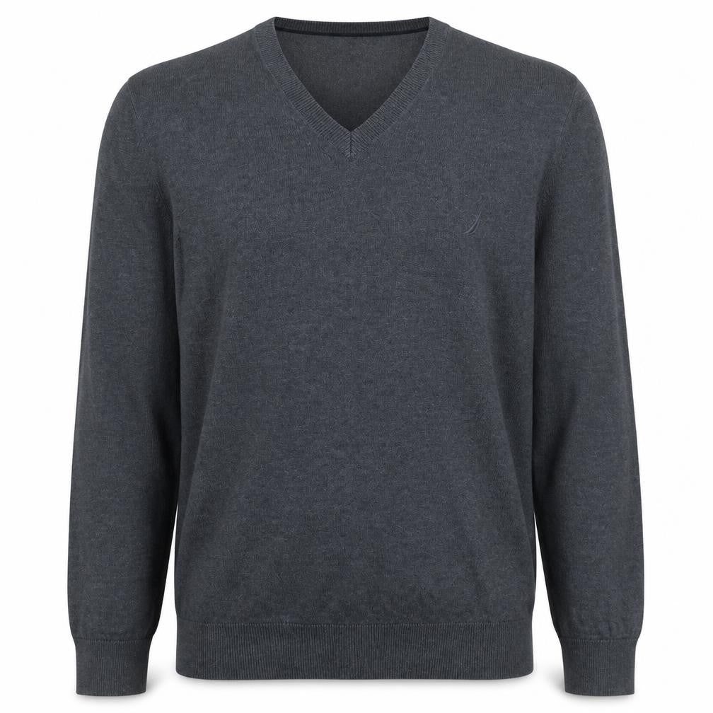 Nautica Men's Grey V-Neck Cotton Modal Pullover Jumper Size L