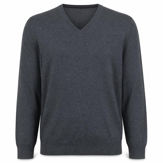 Nautica Men's Grey V-Neck Cotton Modal Pullover Jumper Size L