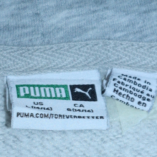 Puma Boys Grey Pullover Hoodie Size 14-16 Years Logo Fleece Sweatshirt