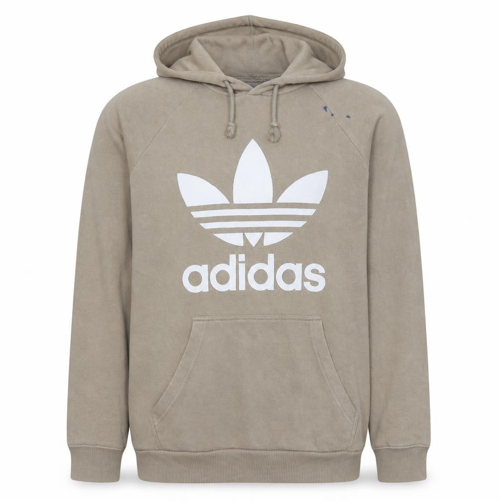 adidas Men Beige Pullover Hoodie Medium Logo Fleece Sweatshirt