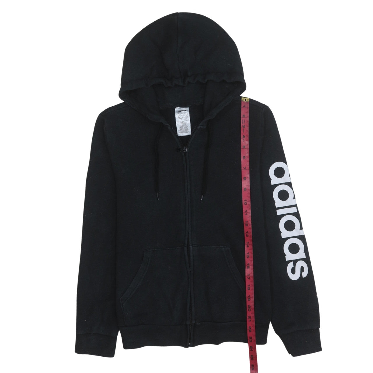Adidas Women Black Full Zip Hoodie Size 16-18 Lined Logo Cotton Blend