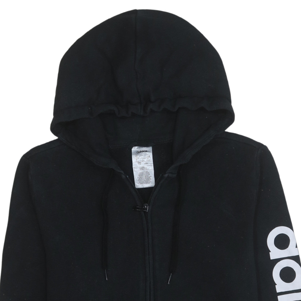 Adidas Women Black Full Zip Hoodie Size 16-18 Lined Logo Cotton Blend