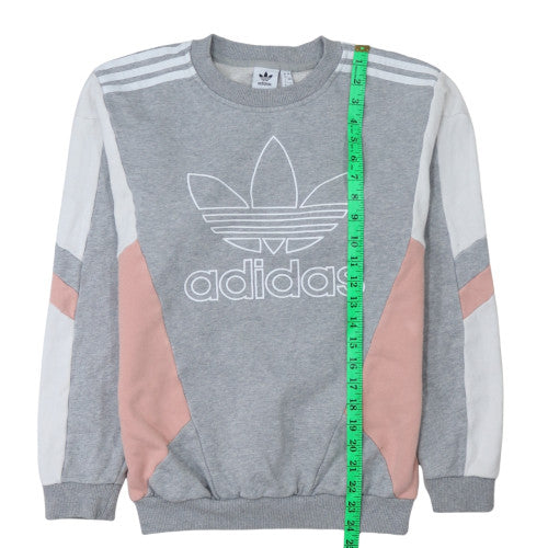 Adidas Women Grey Pink Colourblock Crew Neck Sweatshirt Size 4