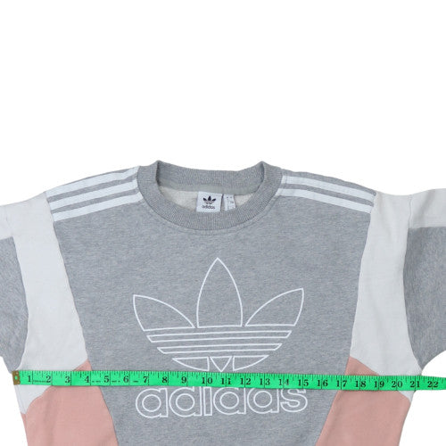 Adidas Women Grey Pink Colourblock Crew Neck Sweatshirt Size 4