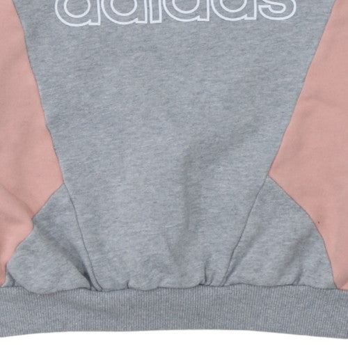 Adidas Women Grey Pink Colourblock Crew Neck Sweatshirt Size 4
