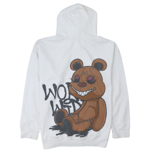 BoohooMAN Men's White Pullover Hoodie Small Graphic Bear Print