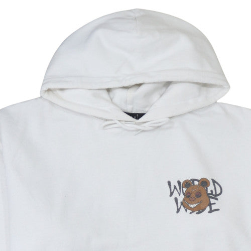BoohooMAN Men's White Pullover Hoodie Small Graphic Bear Print