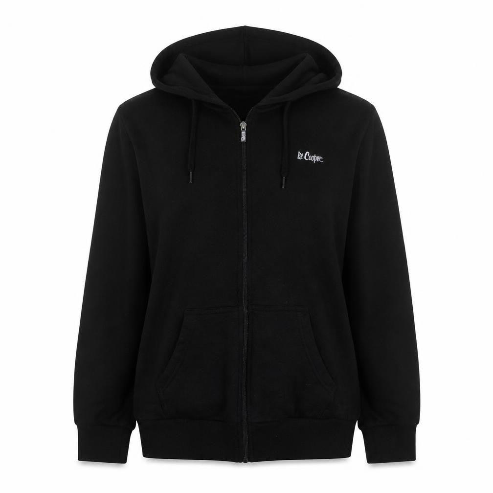 Lee Cooper Women Black Full Zip Hoodie UK 12 Comfortable Casual Sweatshirt