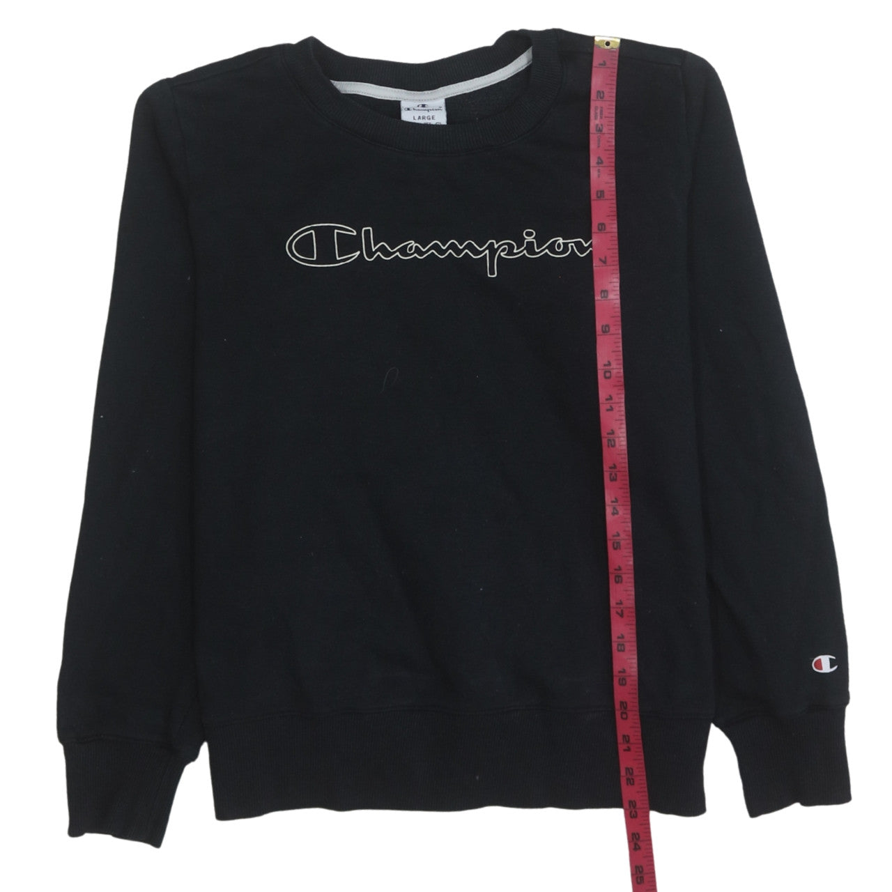 Champion Women's Black Large Pullover Sweatshirt Crew Neck Logo Fleece