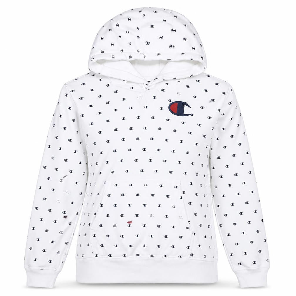 Champion Womens White Small Pullover Hoodie with Logo Print