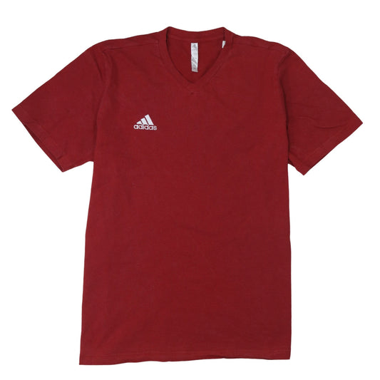 Adidas Men's Red V-Neck Short Sleeve Cotton T-Shirt XL