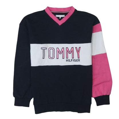 Additional front view of Tommy Hilfiger girls’ multicoloured v-neck pullover sweatshirt 11-12 years